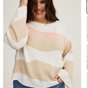 Torrid Tan and Pink Boatneck Sweater Size 2X
